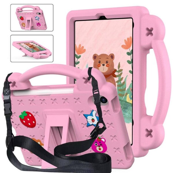 Catzon Strawberry iPad Mini 6 Case 8.3 Inch Shockproof Cover with Handle Band Shoulder Strap-Pink