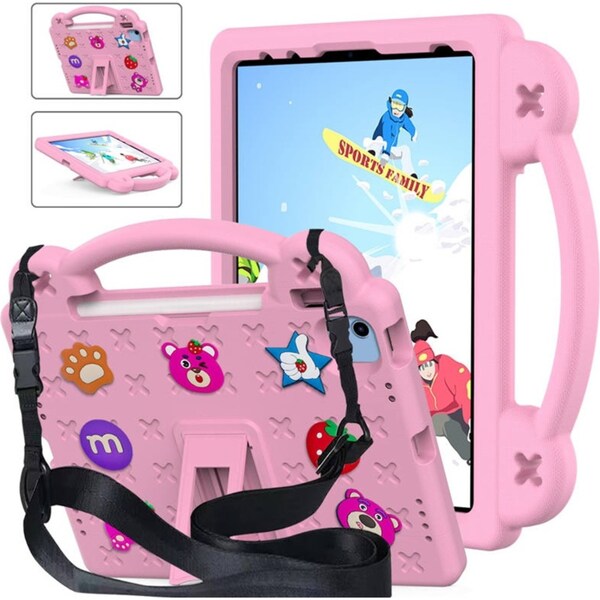 Catzon Strawberry iPad Case Shockproof with Handle Shoulder Strap for iPad 10th 2022-Pink