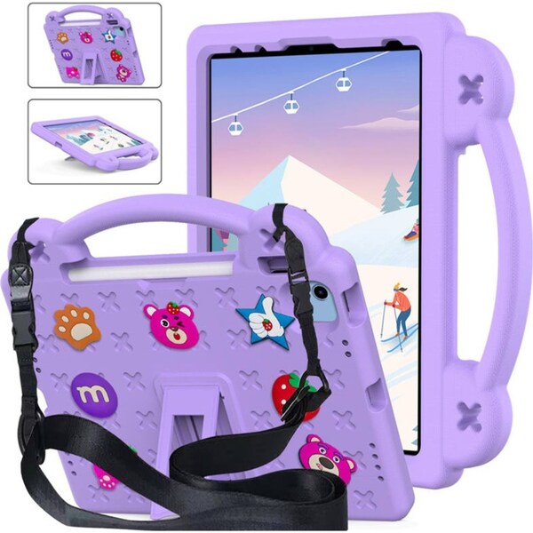 Catzon Strawberry iPad Case Shockproof with Handle Shoulder Strap for iPad 10th 2022-LightPurple