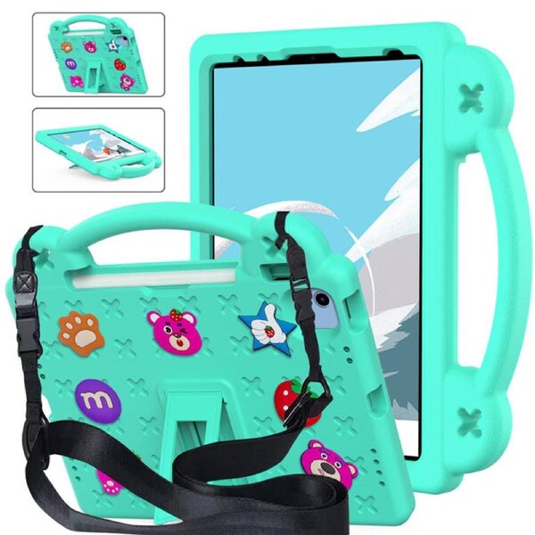 Catzon Strawberry iPad Case Shockproof with Handle Shoulder Strap for iPad 10th 2022-MintGreen