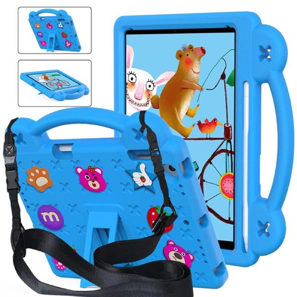 Catzon Strawberry Rugged iPad Case With Holder Shoulder Strap for PRO 9.7 Air1/ Air2-SkyBlue