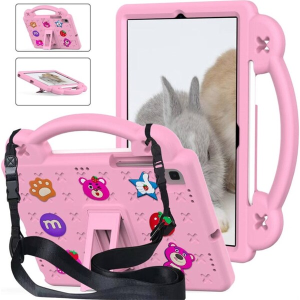 Catzon Strawberry Tablet Case with Holder Shoulder Strap for Samsung Galaxy Tab A7 10.4(2020)/TAB S6 lite 10.4(2020/2022/S6 10.5(2019)/S5E 10.5(2019)-Pink