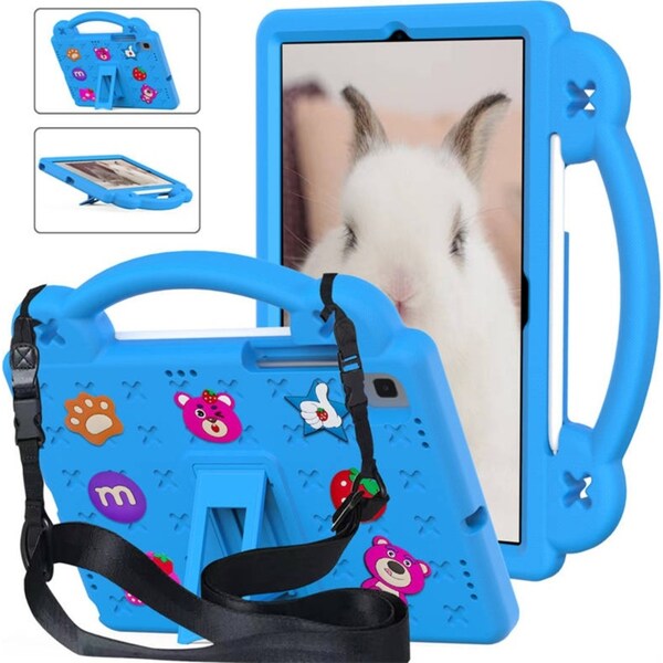 Catzon Strawberry Tablet Case with Holder Shoulder Strap for Samsung Galaxy Tab A7 10.4(2020)/TAB S6 lite 10.4(2020/2022/S6 10.5(2019)/S5E 10.5(2019)-Blue