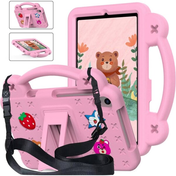 Catzon Strawberry Tablet Case with Shoulder Strap Stand for Samsung Galaxy Tab A 8.4 inch 2020-Pink