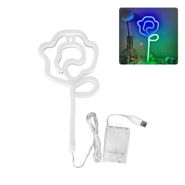 Catzon LED Rose Neon Sign USB/Battery Operated Decorative Night Lamps for Home Accessories-Blue