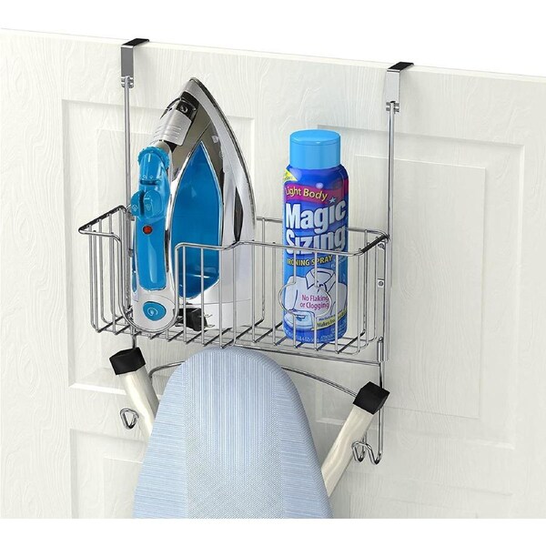 Over The Door/Wall Mount Ironing Board Hanger, Laundry Room Iron and Ironing Caddy Board Storage Holder