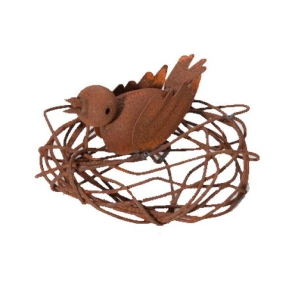 Garden 13x6cm Metal Bird on Nest Rust Outdoor Ornament Yard Patio Home Decor