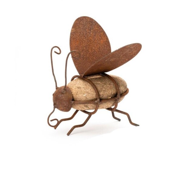 Garden Rust Metal 16cm Rock Bee Outdoor Ornament Yard Patio Home Decor Brown
