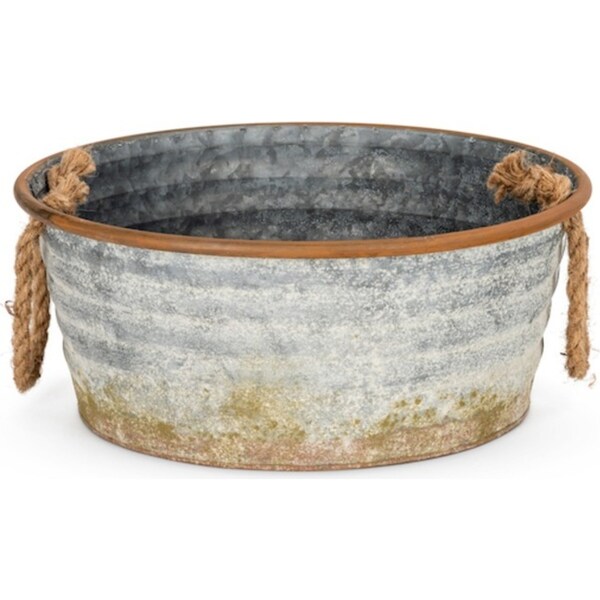 Zinc Tub Moss 36cm Storage Container w/ Rope Handles Garden Decor Large Silver