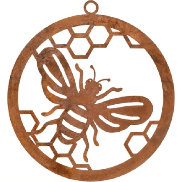 Single Ring Bee 28cm Corten Steel Ornament Garden Yard/Patio Decor Assorted