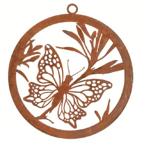 Single Ring 28cm Butterfly Corten Steel Outdoor Ornament Garden Decor Assorted