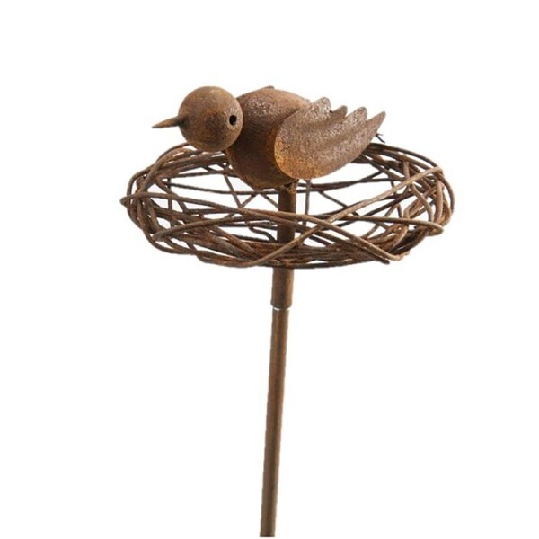 Garden 100cm Metal Stake Bird on Nest Rust Outdoor Ornament Yard Patio Decor