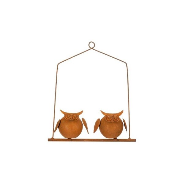 Round Owl on Hanger 28.5cm Metal Outdoor Ornament Yard/Patio Garden Decor Brown