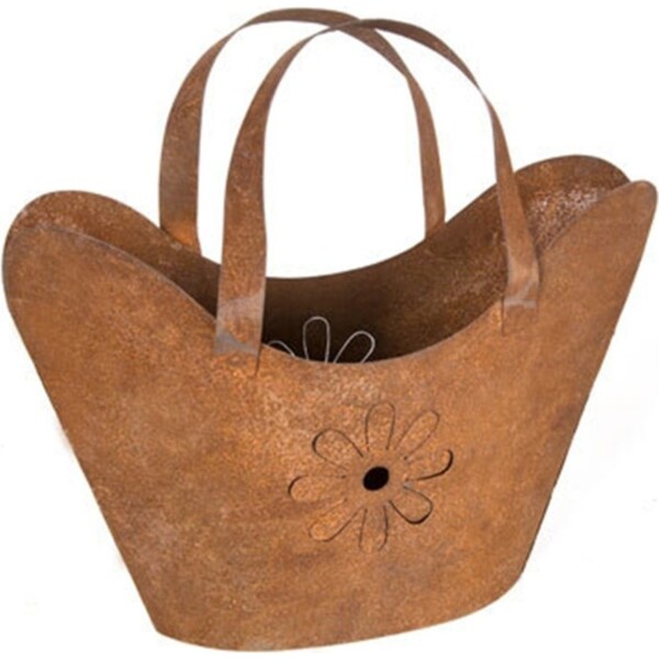 Planter Pot 25cm Metal Handbag Plant Container Small Patio Garden Decor Brown