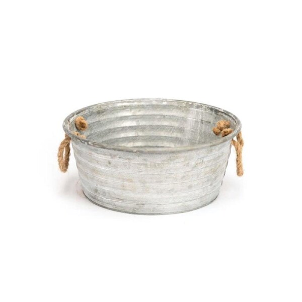Zinc Tub 36cm Storage Container w/ Rope Handles Garden Home Decor Large Silver