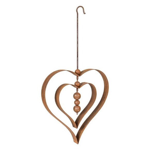 Garden 63cm Rust Metal Hanging Heart Orb w/ Hook Outdoor Ornament Patio Decor