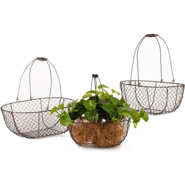 3pc Rounded Metal 30/35/40cm Basket Planter Set Outdoor Yard/Garden Decor Brown