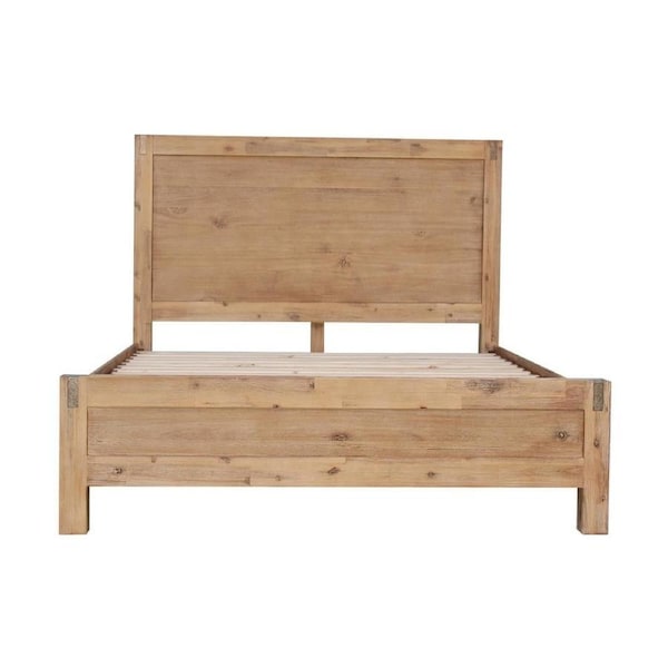 4 Pieces Bedroom Suite in Solid Wood Veneered Acacia Construction Timber Slat Queen Size Oak Colour Bed, Bedside Table & Tallboy