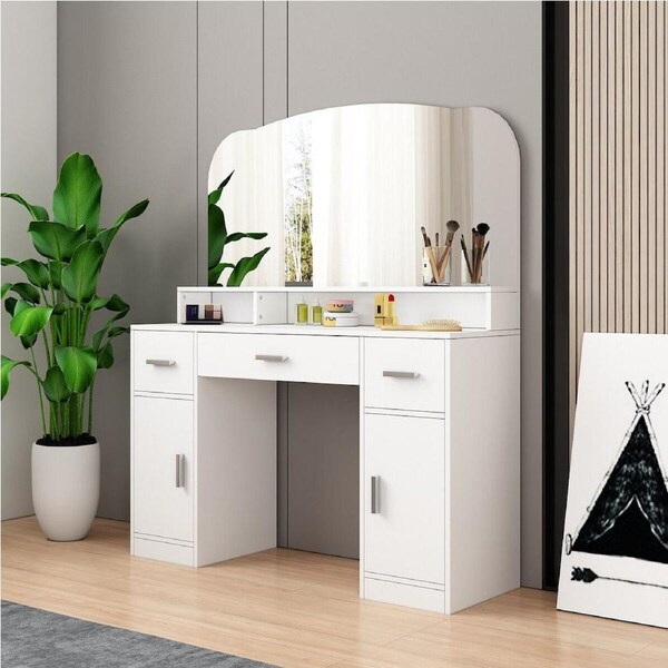 Dressing Table Vanity Mirror Dresser Makeup Desk With 3 Drawers Storage Bedroom Furniture White Modern