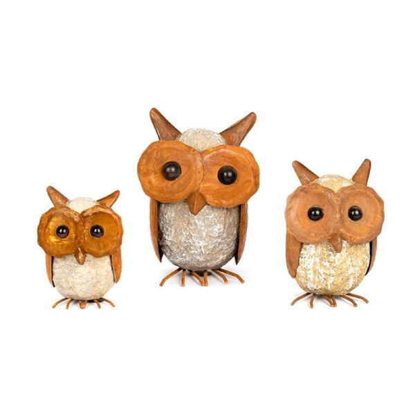 3pc Garden Resin/Rust 18/23/29cm Owls Outdoor Ornament Yard Patio Home Decor