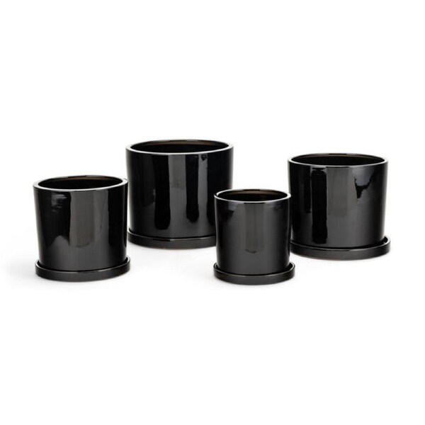 4pc Cylindrical Pot Planter Storage Container w/ Saucer Set Garden Decor Black
