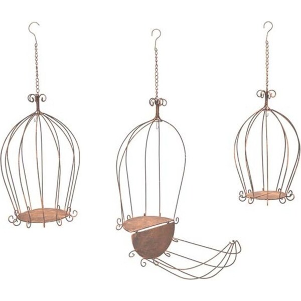 3pc Birdcage/Planter w/Chain/Hook Outdoor Ornament Yard/Patio Garden Decor Brown