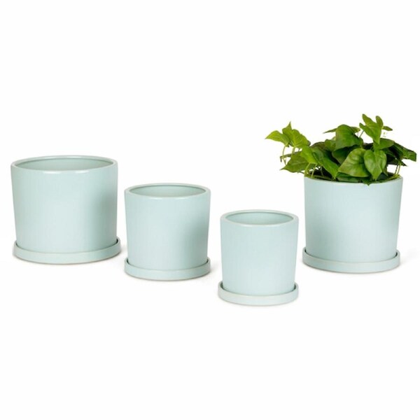 4pc Cylindrical Pot Planter Container w/ Saucer Set Garden Home Decor Light Blue