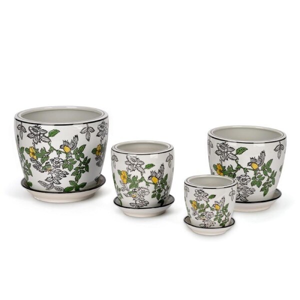 4pc Tall Pot Planter Plant Storage w/ Saucer Garden Home Decor Spring Yellow