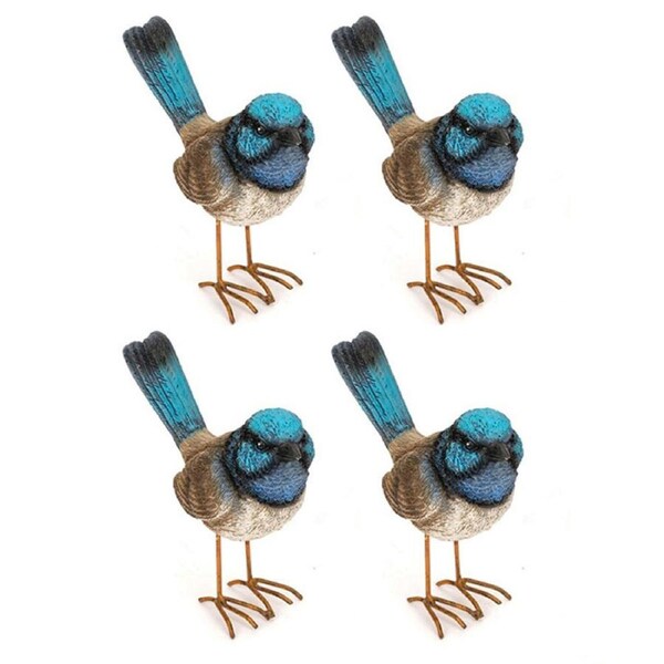 4x Garden 7cm Fairy Wren Blue w/Feet Bird Outdoor Ornament/Sculpture Patio Decor