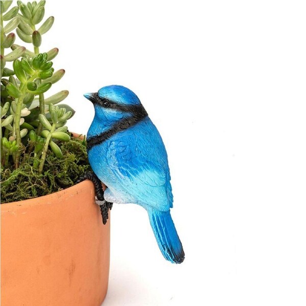 4x Garden Polyresin 12cm Blue Bird Pot Sitter Outdoor Ornament Yard Patio Decor