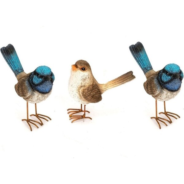 3x Garden 11.5cm Fairy Wren w/ Feet Ornament Outdoor Home Decor Large Assorted