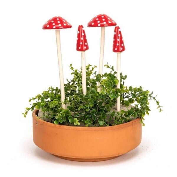 3x Garden Ceramic Mushroom Red Sticks Outdoor Ornament Yard Patio Decor Assorted