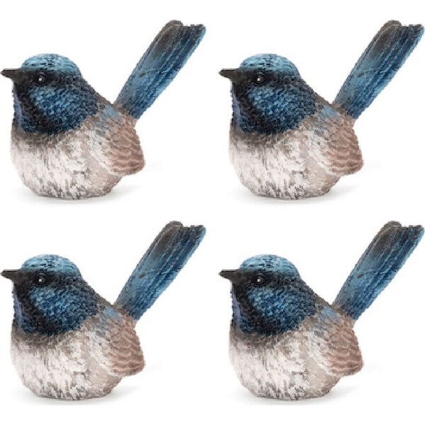 4x Garden 7cm Fairy Wren Bird Ornament/Sculpture Outdoor Patio Yard Decor Blue