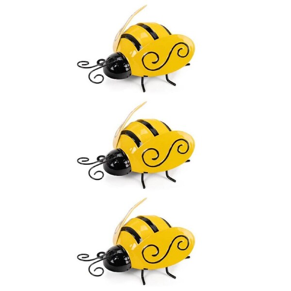 3x Garden 12cm Bee Insect Ornament Sculpture Outdoor Patio Decor Medium Yellow