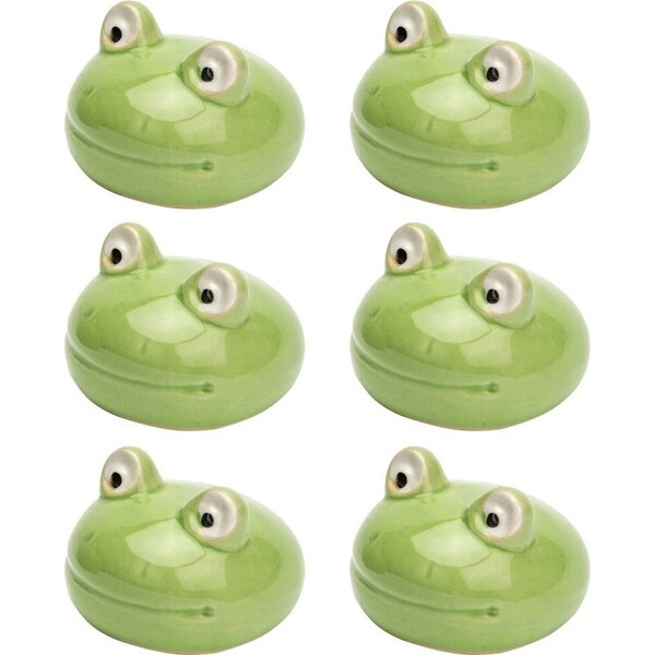 6x Garden Floating 6cm Porcelain Frog Head Outdoor Ornament Patio Decor M Green