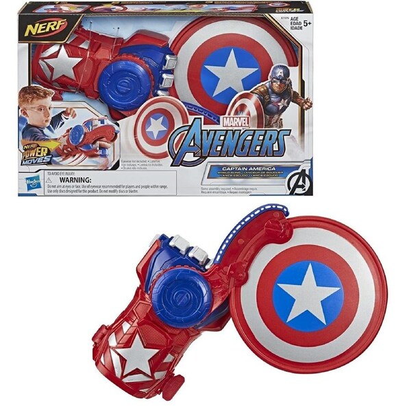 MARVEL Avengers Captain America Shield Nerf Power Moves Disc Launching Toy Play