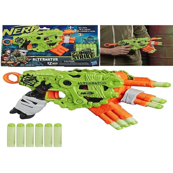 NERF Zombie Strike Alternator Blaster 3 Way Shooting Ages 8+ Toy Gun Play
