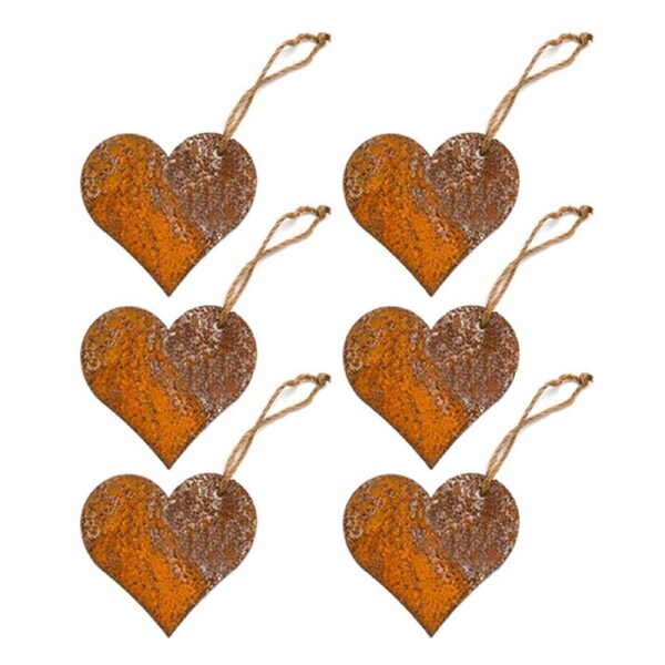 6x Silhouette 7.5cm Rust Heart Outdoor Ornament Yard/Patio Garden Decor Small