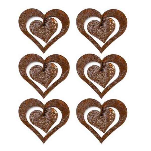 12x Hanging Rust 10cm Double Heart Outdoor Garden Ornament Patio Decor Small