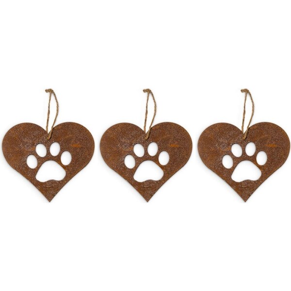 3x Hanging Rust Metal 20cm Pet Print Outdoor Ornament Patio Garden Decor Large