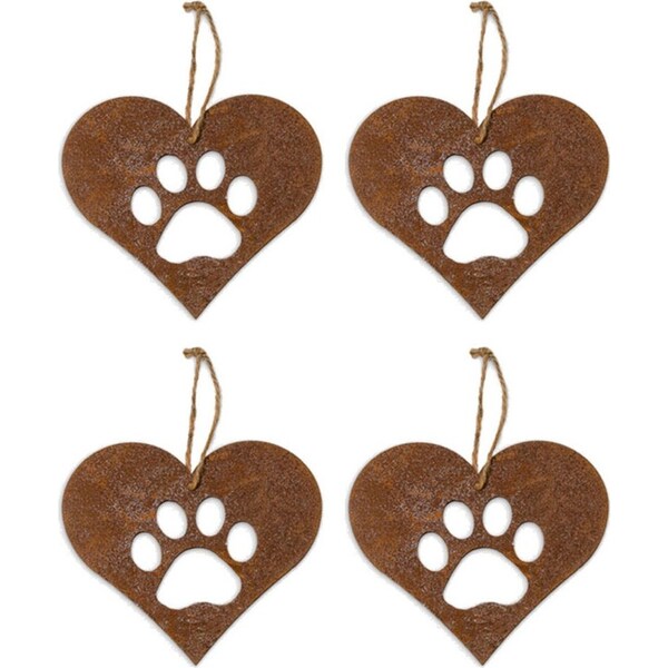 4x Hanging Rust Metal 13cm Pet Print Outdoor Ornament Patio Garden Decor Small