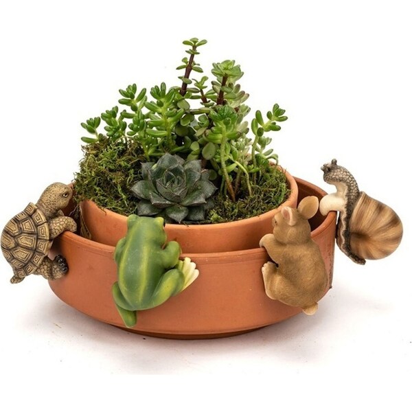 4x Animal Polyresin Pot Sitter Sculpture Yard/Patio Garden Ornament Decor Assort