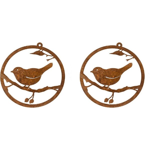 2x Garden Rust Metal 30cm Single Wren Bird Hanging Ornament Outdoor Decor Assort
