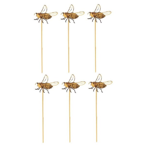 6x Bee Wire on Stick 6.5cm Metal Outdoor Ornament Yard/Patio Garden Home Decor