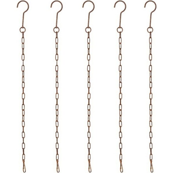 5x Garden 60cm Rust Metal Chain Single Strand Decor Hanger Holder w/ Hook Brown
