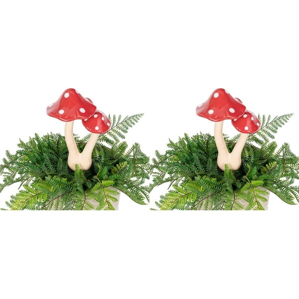 2x Mushroom 29cm Double Ceramic Outdoor Ornament Yard/Patio Garden Decor Red