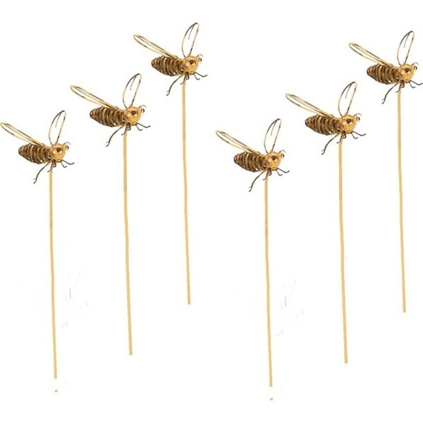 6x Bee Wire on Stick 4cm Metal Outdoor Ornament Yard/Patio Garden Decor Small