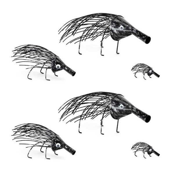 6x 3pc Echidna 8/17/27cm Wire Ornament Animal Sculpture Garden Decor Set Black