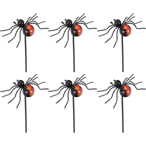 6x Red Back 7.5cm Spider Wire on Stick Metal Outdoor Ornament Patio Garden Decor