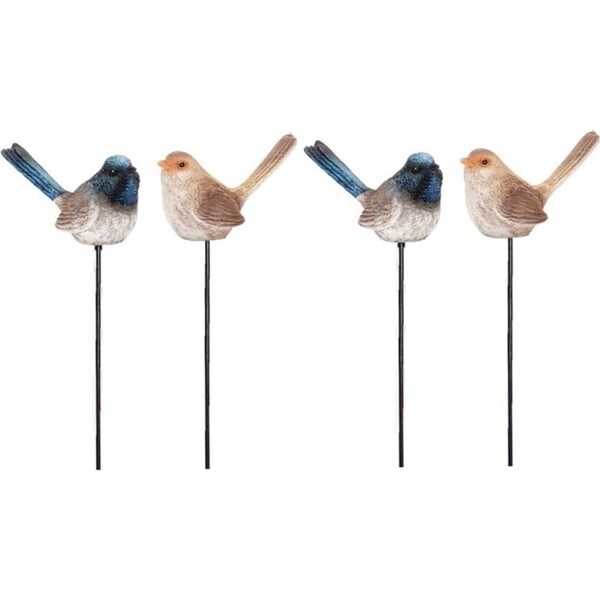4x Fairy Wren on Stick 36.5cm Polyresin Bird Ornament Outdoor Garden Decor Asst